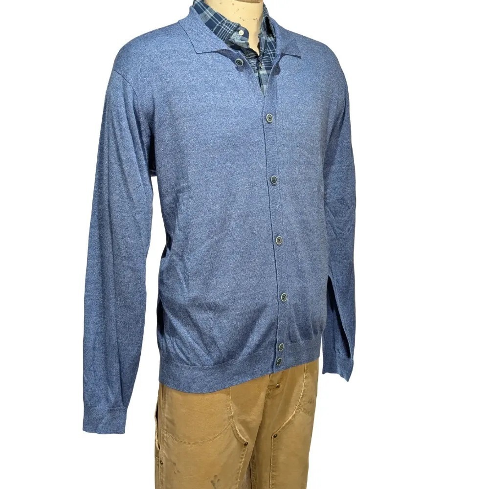 Peter Millar Crown Crafted Villa Marina Blue Linen Wool Cardigan Sz XL NWT $350